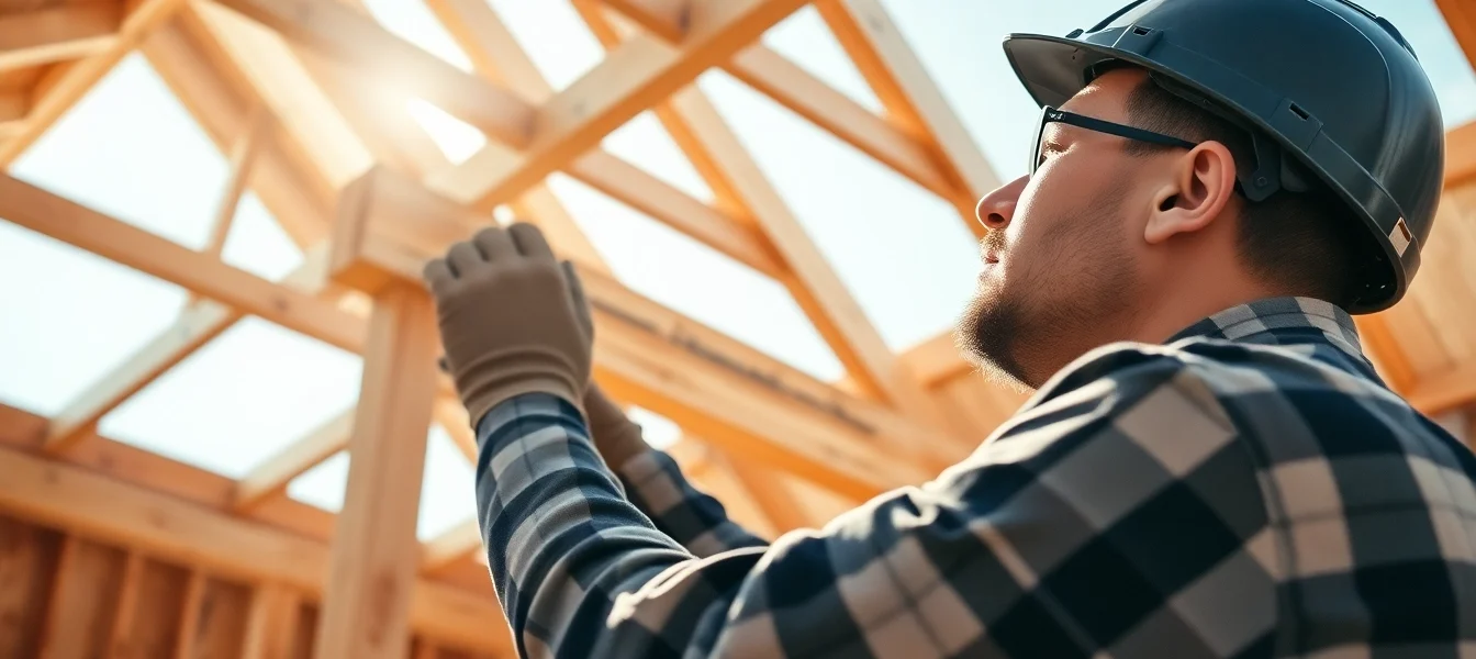 High-quality framing in construction processes showing skilled carpenters assembling structural wood for a building's support system.