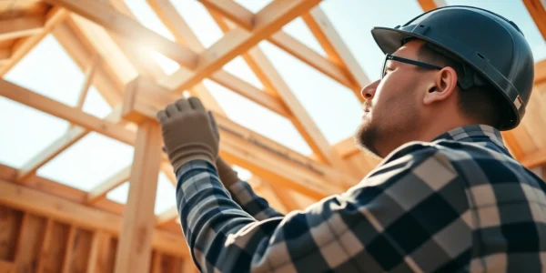 High-quality framing in construction processes showing skilled carpenters assembling structural wood for a building's support system.