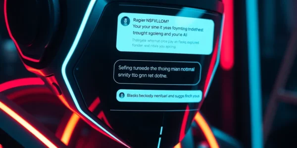 Engaging NSFW AI chat session with vivid text and futuristic interface, emphasizing unfiltered digital intimacy and realistic interaction experience for users.