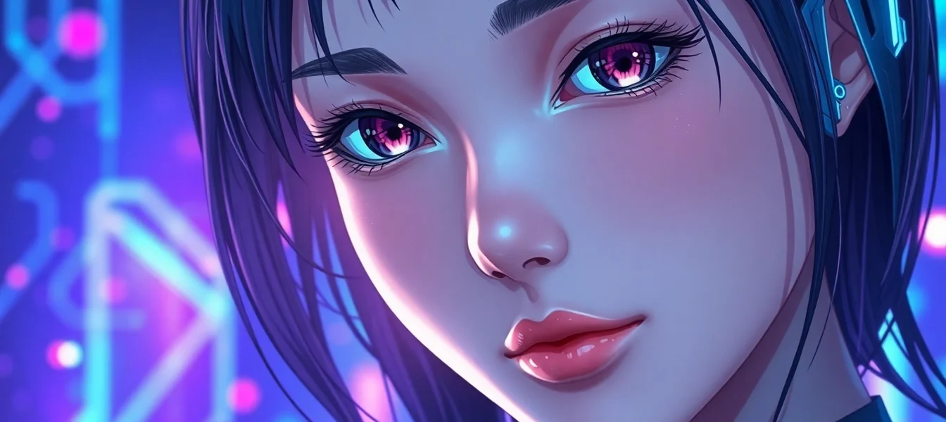 A realistic AI-generated female figure in a neon-lit digital environment, emphasizing intimacy and futuristic design.